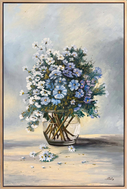 Cam Vazoda Papatyalar Yağlı Boya Tablosu