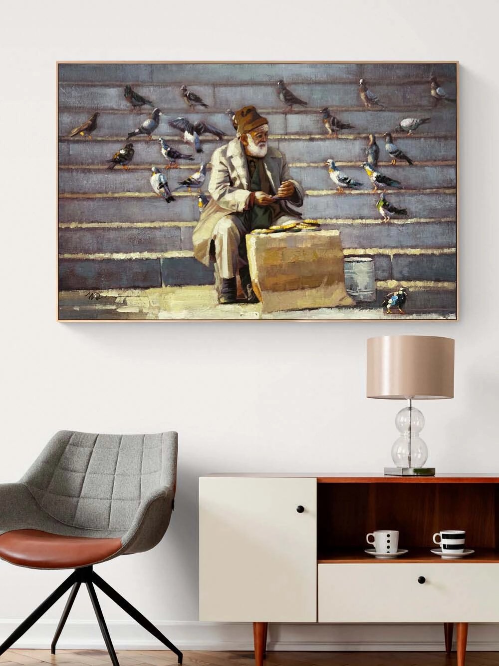 Güvercinlerin Dostu Yağlı Boya Tablosu