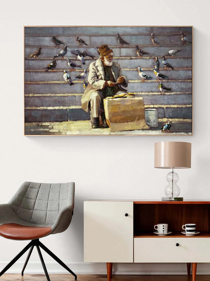 Güvercinlerin Dostu Yağlı Boya Tablosu