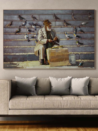 Güvercinlerin Dostu Yağlı Boya Tablosu