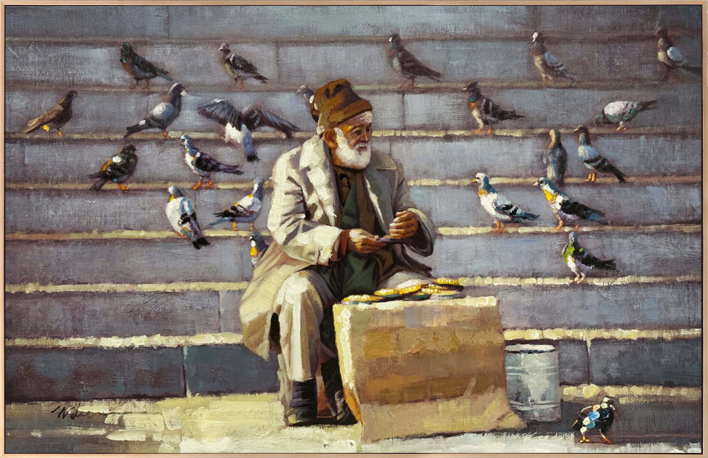 Güvercinlerin Dostu Yağlı Boya Tablosu