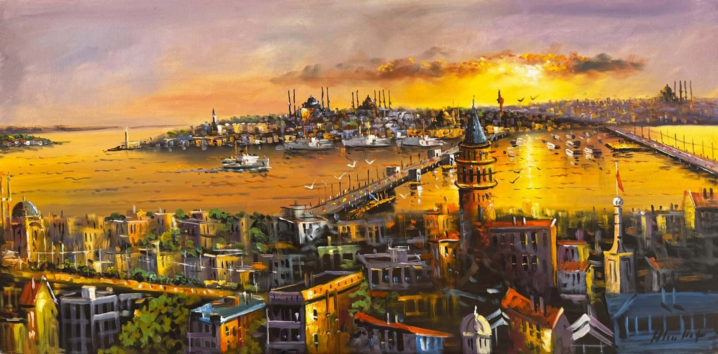 İstanbul’da Sessiz Bir Akşam Yağlı Boya Tablosu