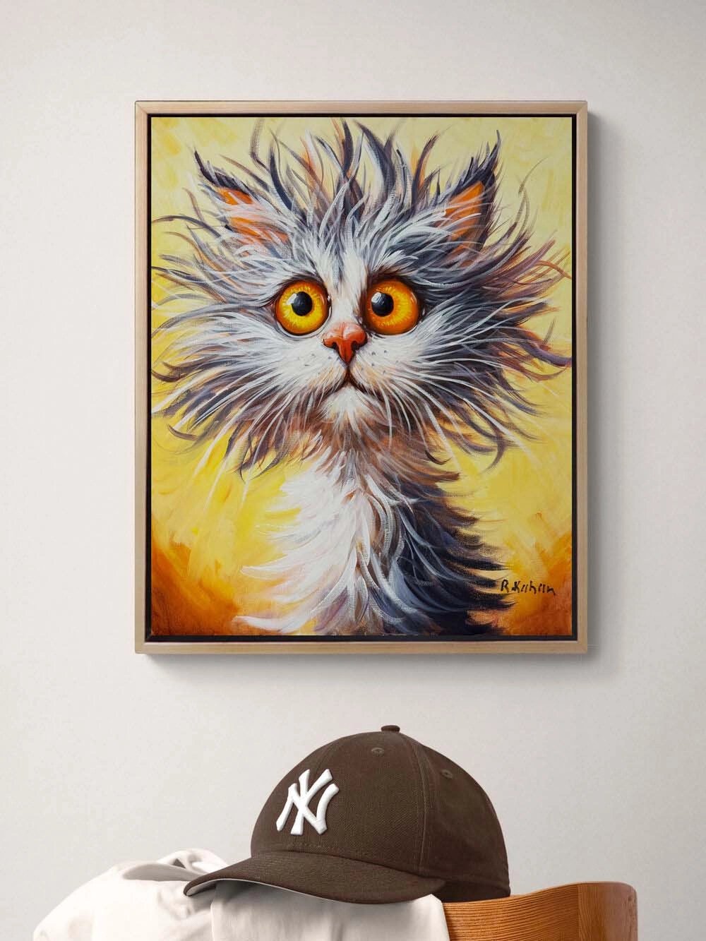 Şakın Kedi Yağlı Boya Tablosu Simurg Sanatevi