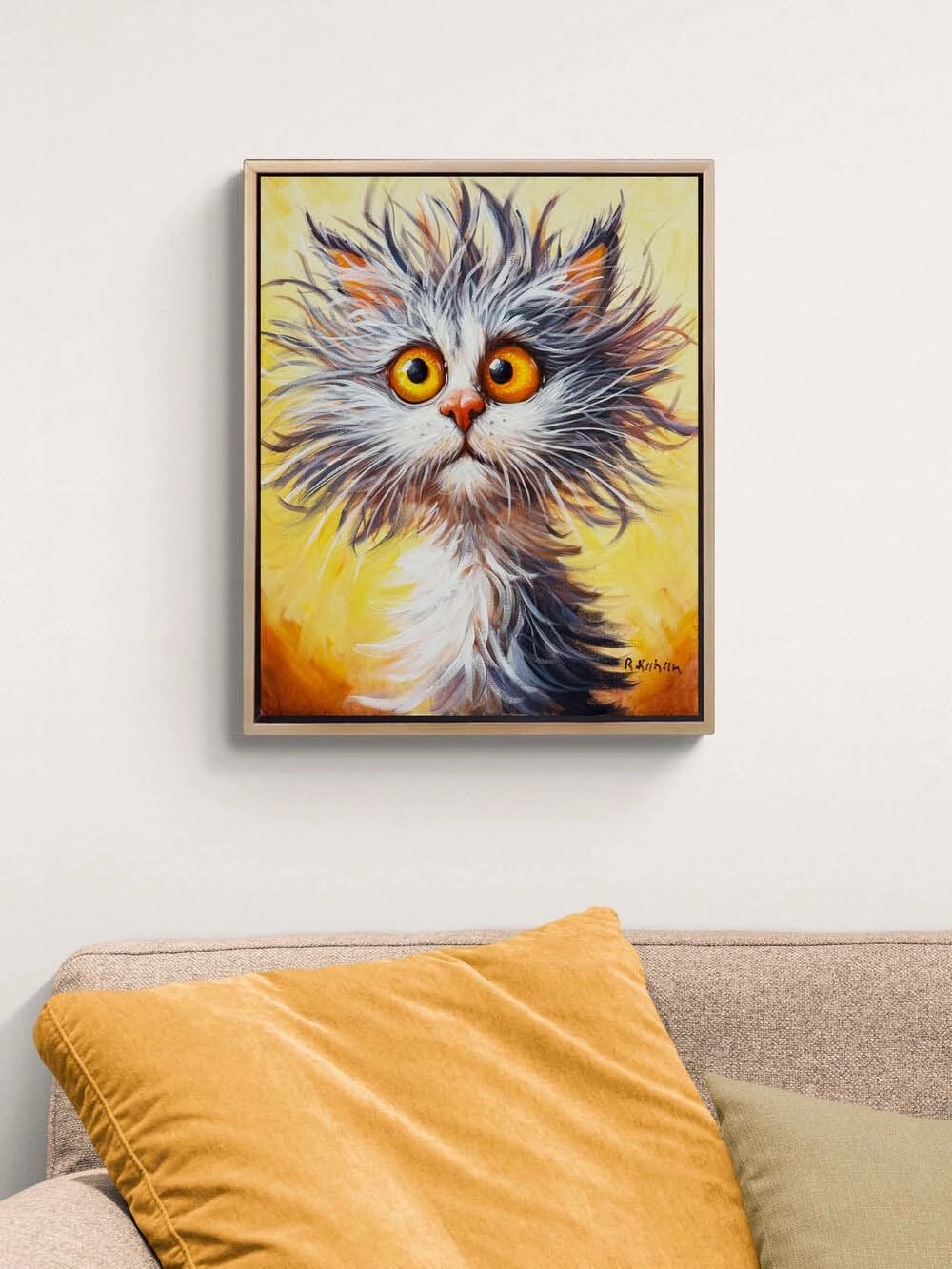 Şakın Kedi Yağlı Boya Tablosu Simurg Sanatevi