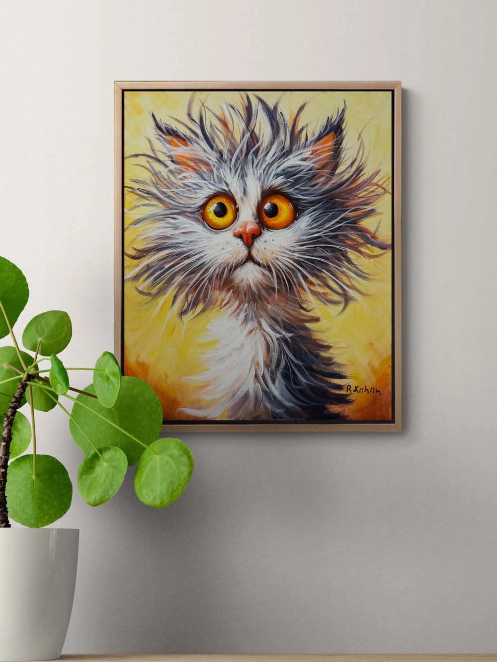 Şakın Kedi Yağlı Boya Tablosu Simurg Sanatevi