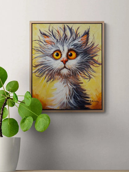 Şakın Kedi Yağlı Boya Tablosu Simurg Sanatevi