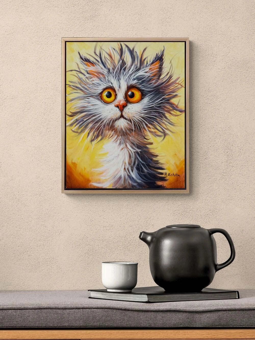 Şakın Kedi Yağlı Boya Tablosu Simurg Sanatevi