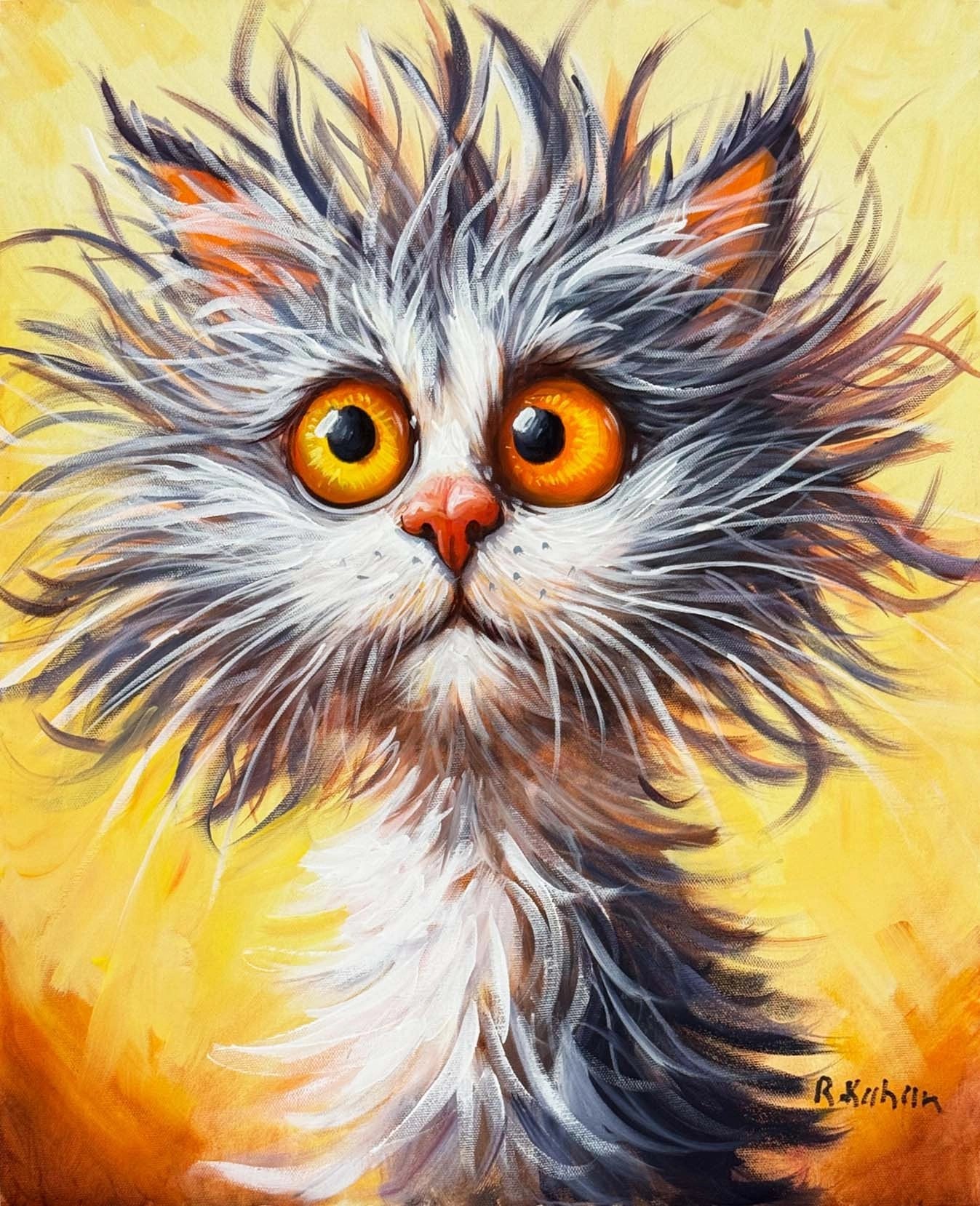 Şakın Kedi Yağlı Boya Tablosu Simurg Sanatevi