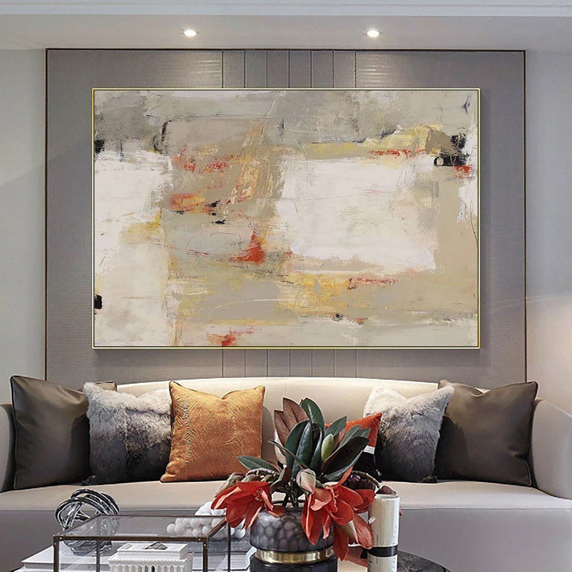 Bej Soyut Çağdaş Siparişe Özel Soyut Yağlı Boya Tablo