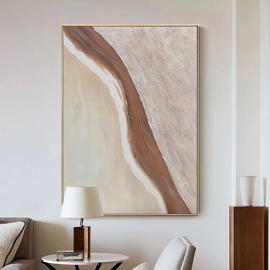 Bej ve Kahverengi Siparişe Özel Soyut Yağlı Boya Tablo