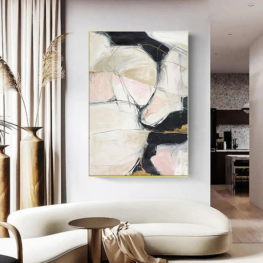 Siyah ve Pembe Soyut Siparişe Özel Soyut Yağlı Boya Tablo