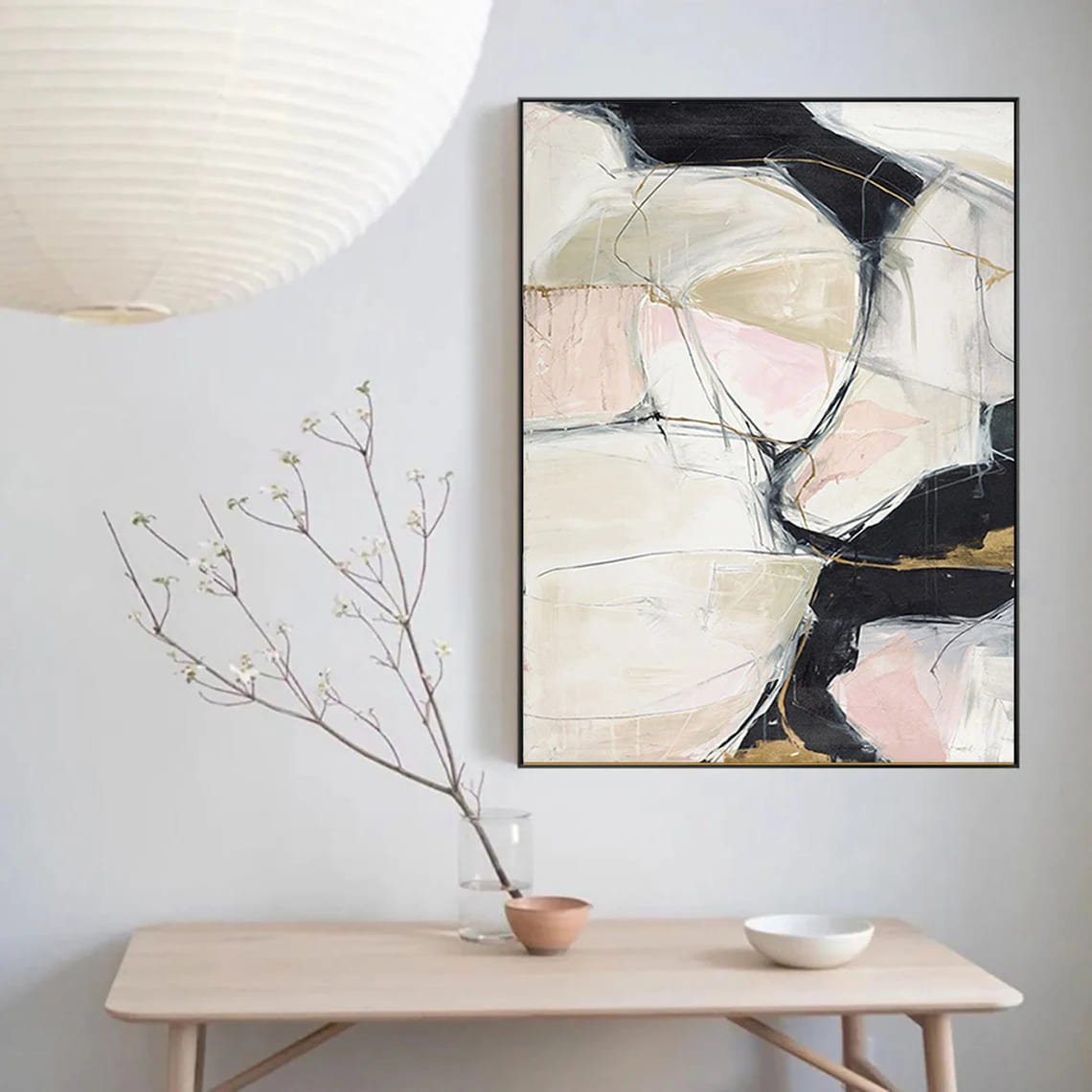 Siyah ve Pembe Soyut Siparişe Özel Soyut Yağlı Boya Tablo
