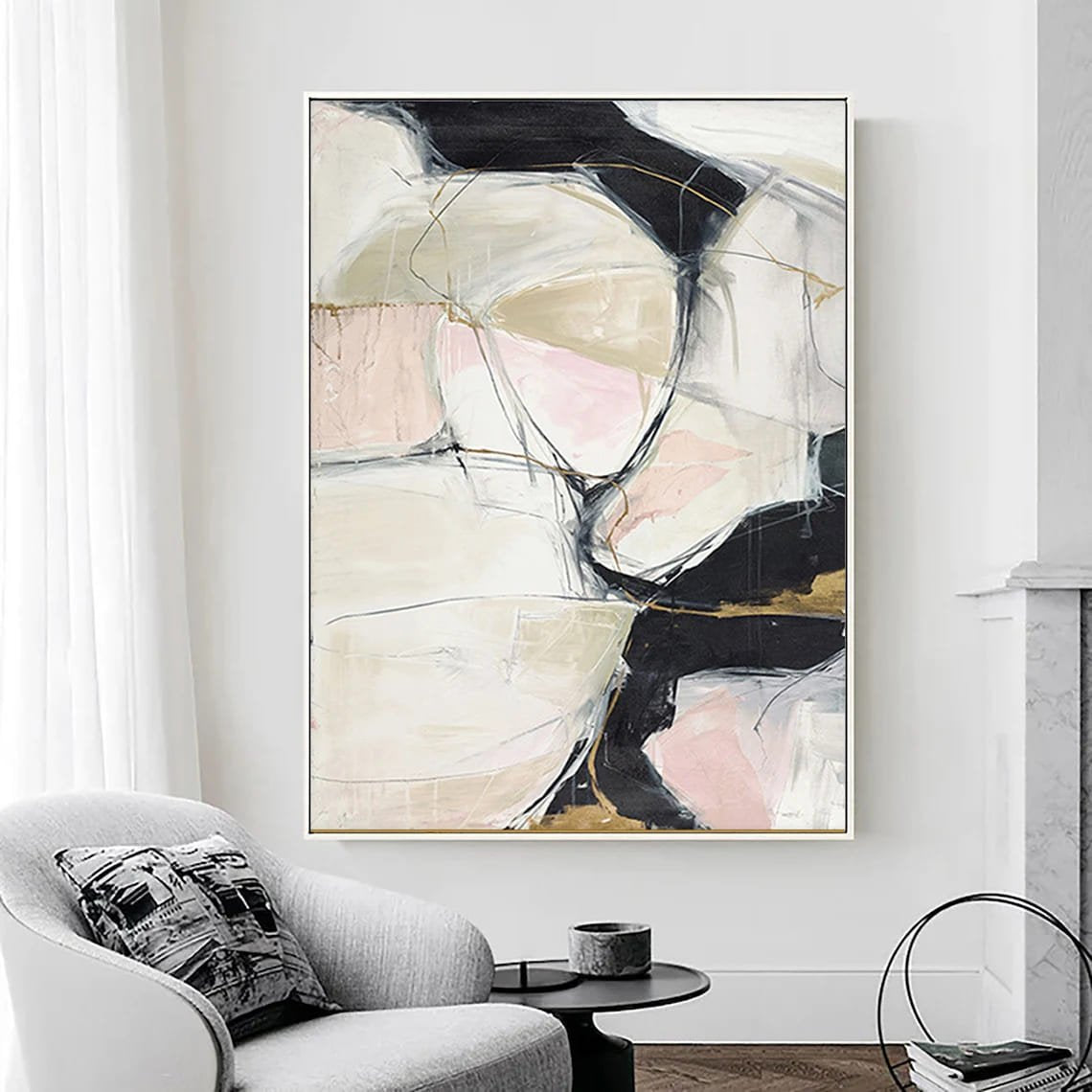 Siyah ve Pembe Soyut Siparişe Özel Soyut Yağlı Boya Tablo