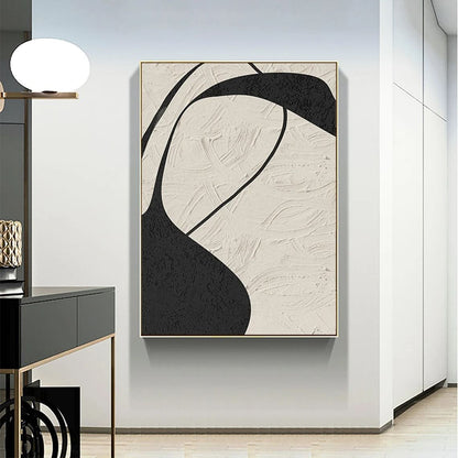 Minimalist Bej ve Siyah Soyut Siparişe Özel Soyut Yağlı Boya Tablo