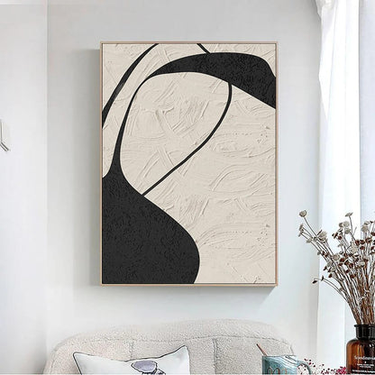 Minimalist Bej ve Siyah Soyut Siparişe Özel Soyut Yağlı Boya Tablo
