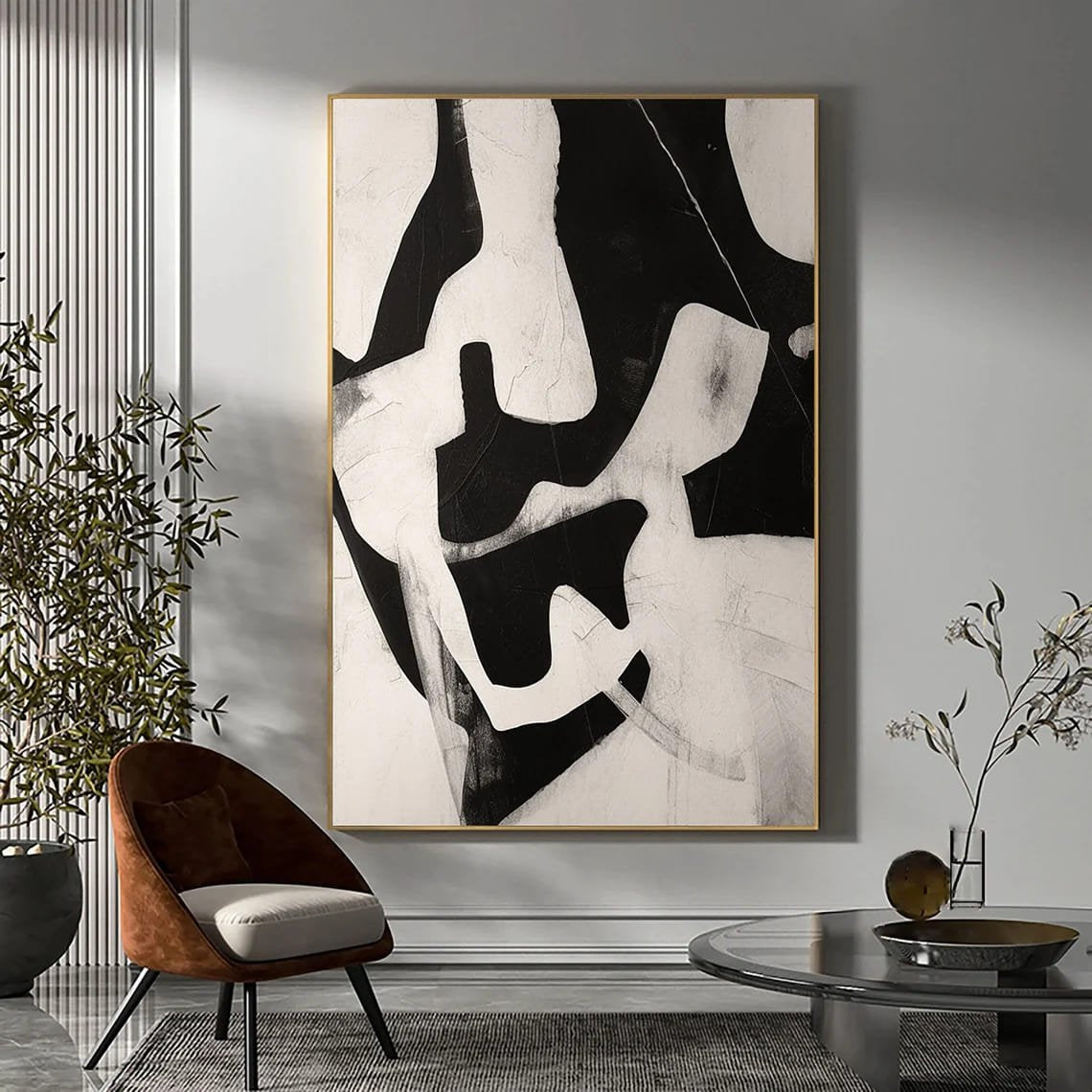 Siyah Beyaz Çağrışım Siparişe Özel Soyut Yağlı Boya Tablo