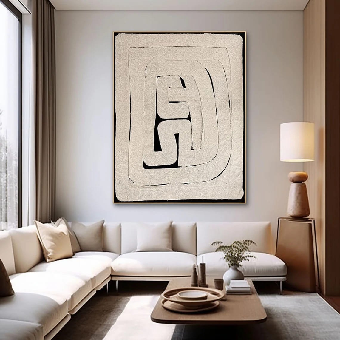 Siyah Fonlu Bej Dokulu Siparişe Özel Soyut Yağlı Boya Tablo