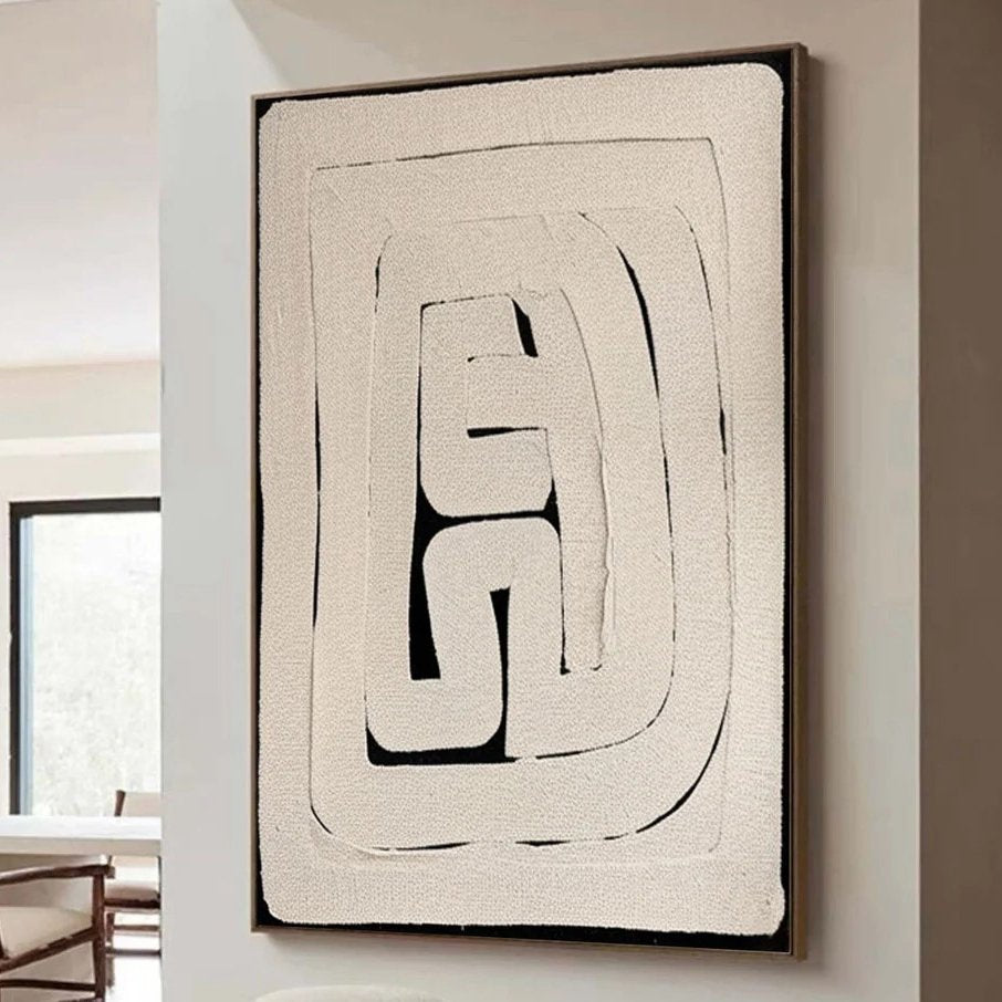 Siyah Fonlu Bej Dokulu Siparişe Özel Soyut Yağlı Boya Tablo