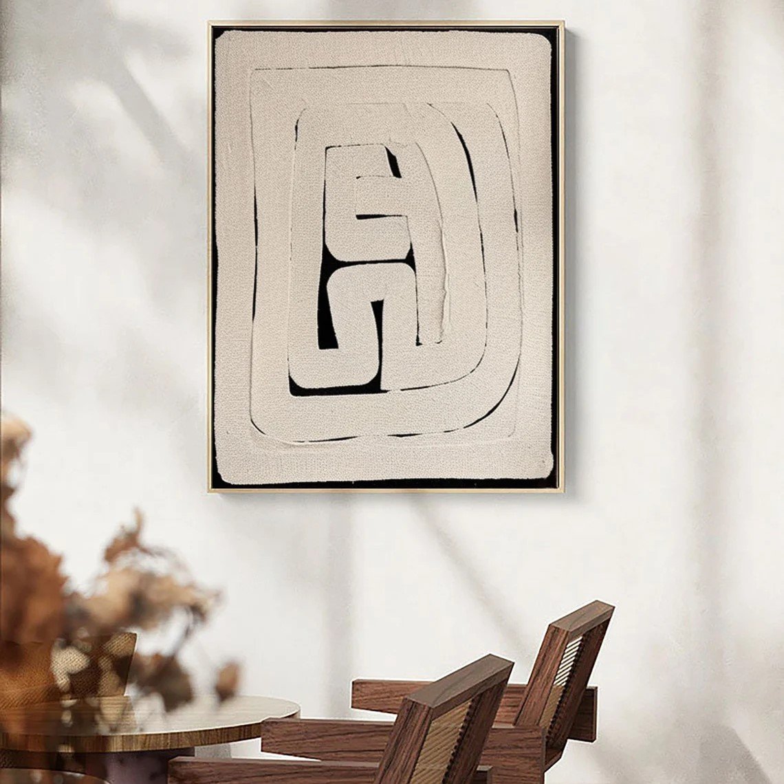 Siyah Fonlu Bej Dokulu Siparişe Özel Soyut Yağlı Boya Tablo