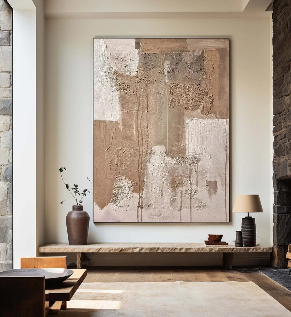 Kahrevengi ve Bej Soyut Siparişe Özel Soyut Yağlı Boya Tablo