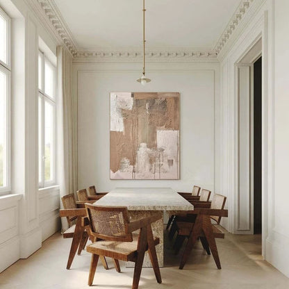 Kahrevengi ve Bej Soyut Siparişe Özel Soyut Yağlı Boya Tablo