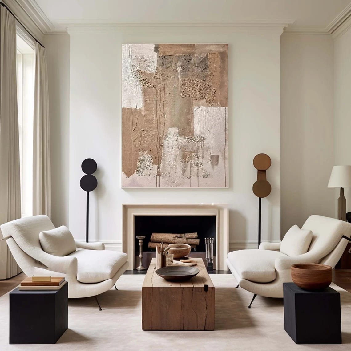 Kahrevengi ve Bej Soyut Siparişe Özel Soyut Yağlı Boya Tablo