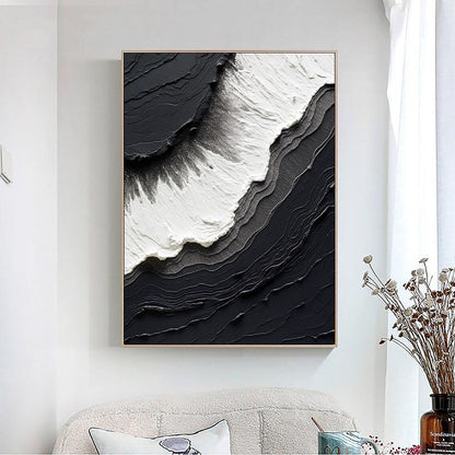 Siyah Beyaz Dalgalar Siparişe Özel Soyut Yağlı Boya Tablo