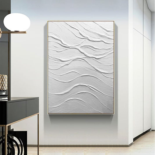 Beyaz Gri Dalga Siparişe Özel Soyut Yağlı Boya Tablo