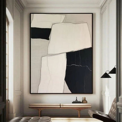 Siyah Beyaz Desenler Siparişe Özel Soyut Yağlı Boya Tablo