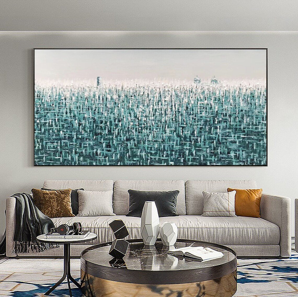 Beyaz ve Açık Mavi Soyut Siparişe Özel Yağlı Boya Tablo