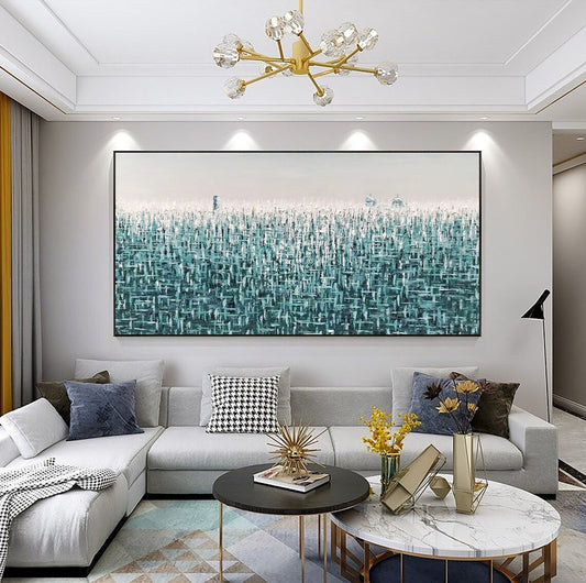 Beyaz ve Açık Mavi Soyut Siparişe Özel Yağlı Boya Tablo