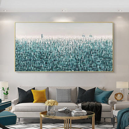 Beyaz ve Açık Mavi Soyut Siparişe Özel Yağlı Boya Tablo