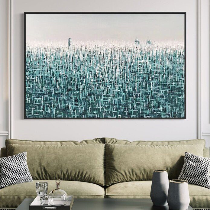 Beyaz ve Açık Mavi Soyut Siparişe Özel Yağlı Boya Tablo