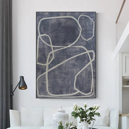 Minimalist Beyaz Mavi Siparişe Özel Yağlı Boya Tablo