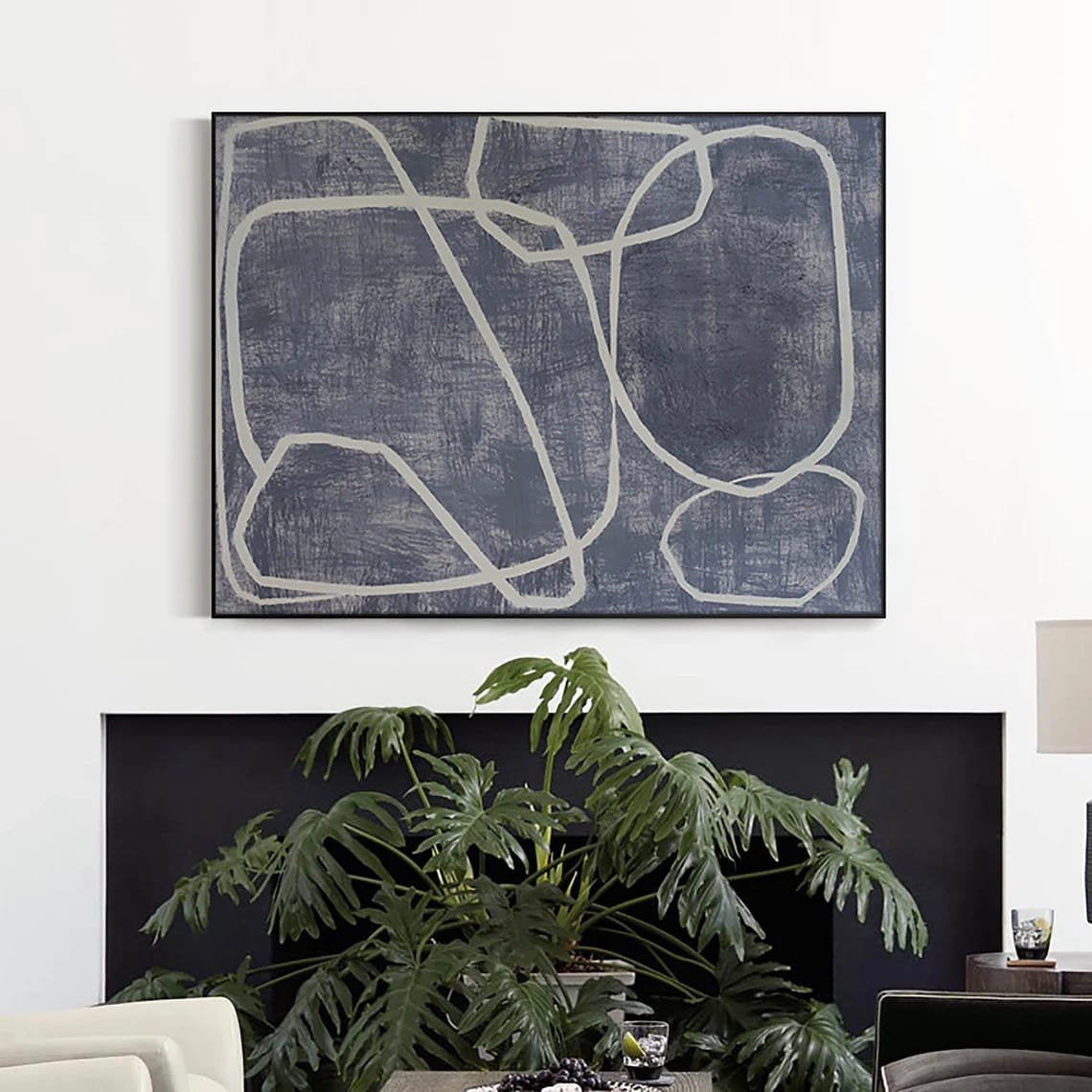 Minimalist Beyaz Mavi Siparişe Özel Yağlı Boya Tablo