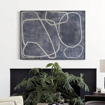 Minimalist Beyaz Mavi Siparişe Özel Yağlı Boya Tablo