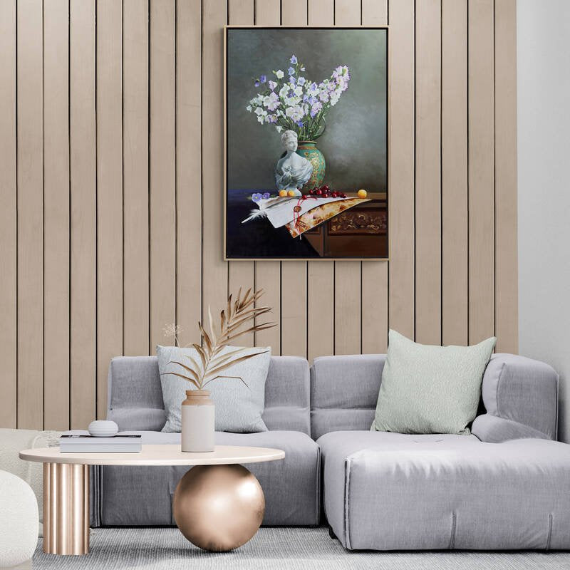 Heykel ve Çan Çiçeklerinin Ahengi Siparişe Özel Yağlı Boya Tablo