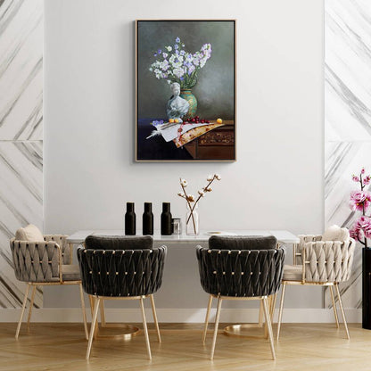 Heykel ve Çan Çiçeklerinin Ahengi Siparişe Özel Yağlı Boya Tablo