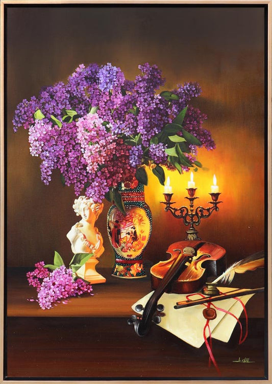 Mum Işığında Leylakların Masalı Siparişe Özel Yağlı Boya Tablo