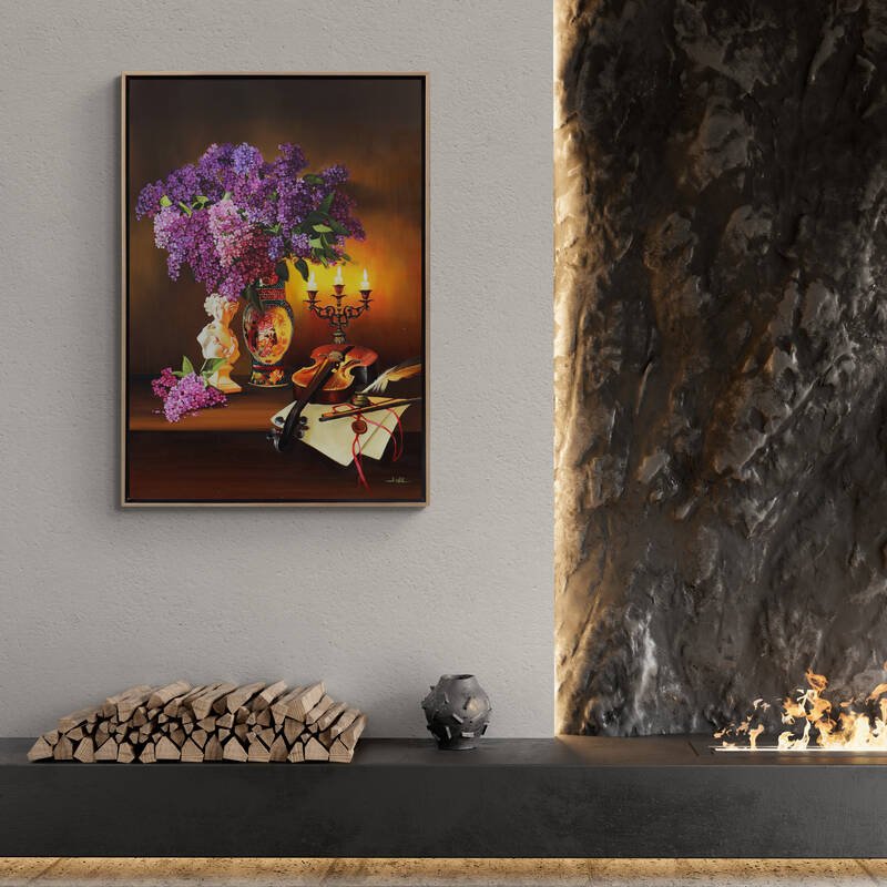 Mum Işığında Leylakların Masalı Siparişe Özel Yağlı Boya Tablo