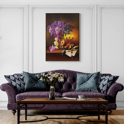 Mum Işığında Leylakların Masalı Siparişe Özel Yağlı Boya Tablo