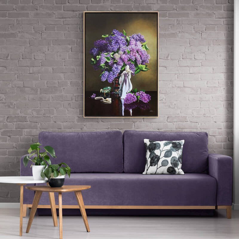 Kadın Heykeli ve Vazoda Leylaklar Siparişe Özel Yağlı Boya Tablo