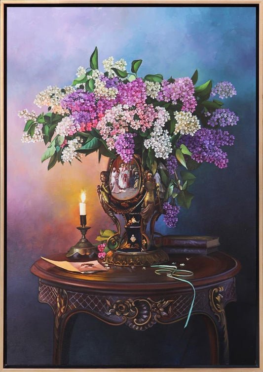 Sehpa Üzerindeki Renkli Leylaklar Siparişe Özel Yağlı Boya Tablo