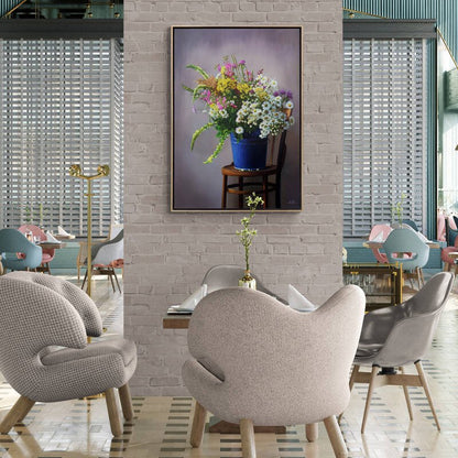 Mavi Kovadaki Kır Çiçekleri Siparişe Özel Yağlı Boya Tablo