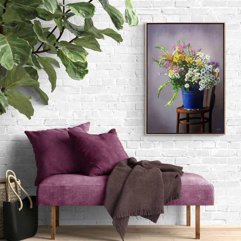 Mavi Kovadaki Kır Çiçekleri Siparişe Özel Yağlı Boya Tablo