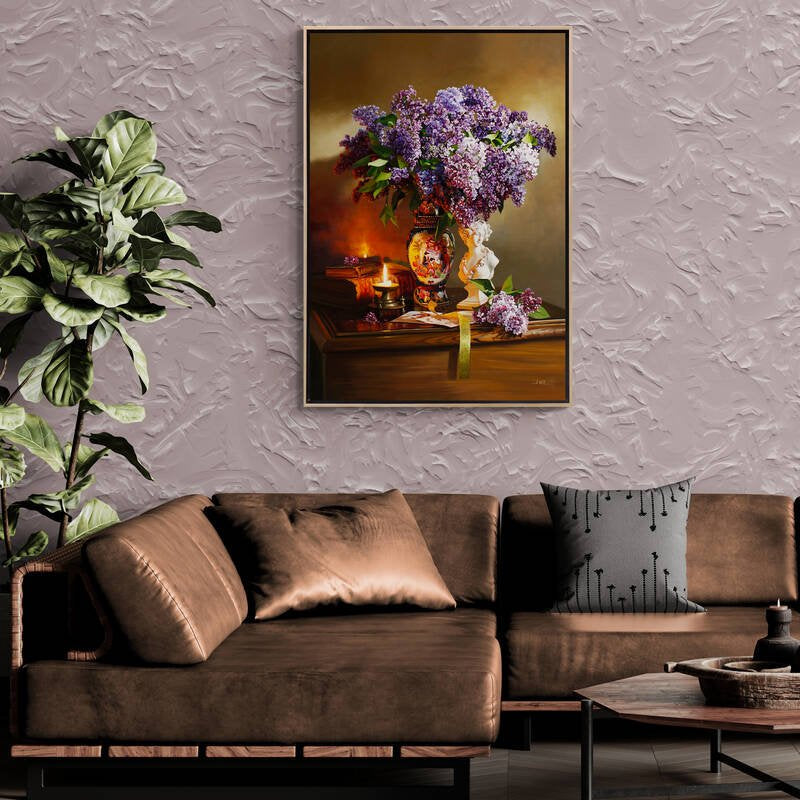 Mum Işığında Vazodaki Leylaklar ve Huzur Siparişe Özel Yağlı Boya Tablo