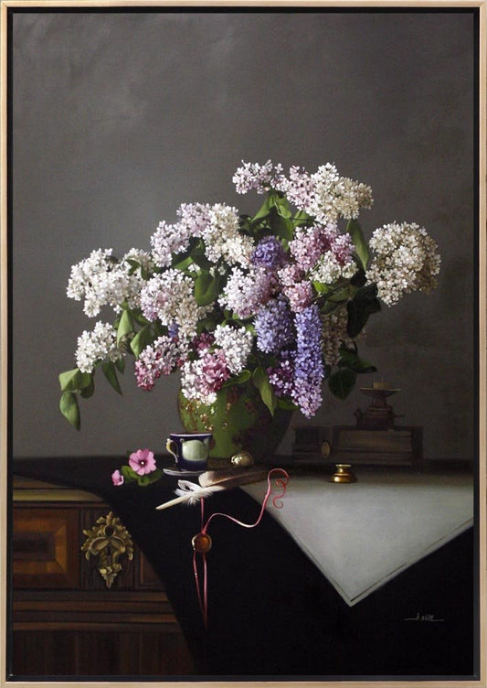 Doğanın Zarafeti Vazo İçindeki Leylaklar Siparişe Özel Yağlı Boya Tablo