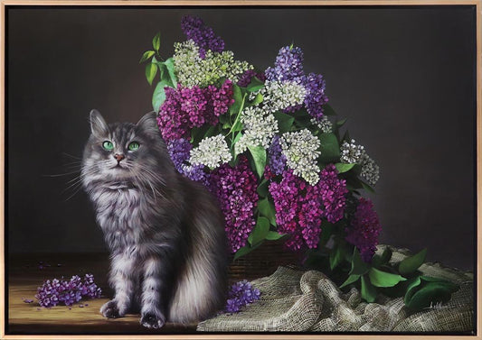 Sepette Renkli Leylaklar ve Kedi Siparişe Özel Yağlı Boya Tablo