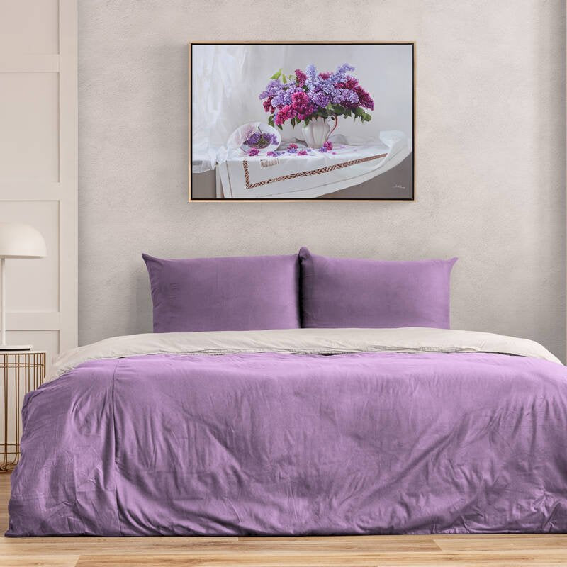 Dantelli Masa Örtüsü ve Leylaklar Siparişe Özel Yağlı Boya Tablo