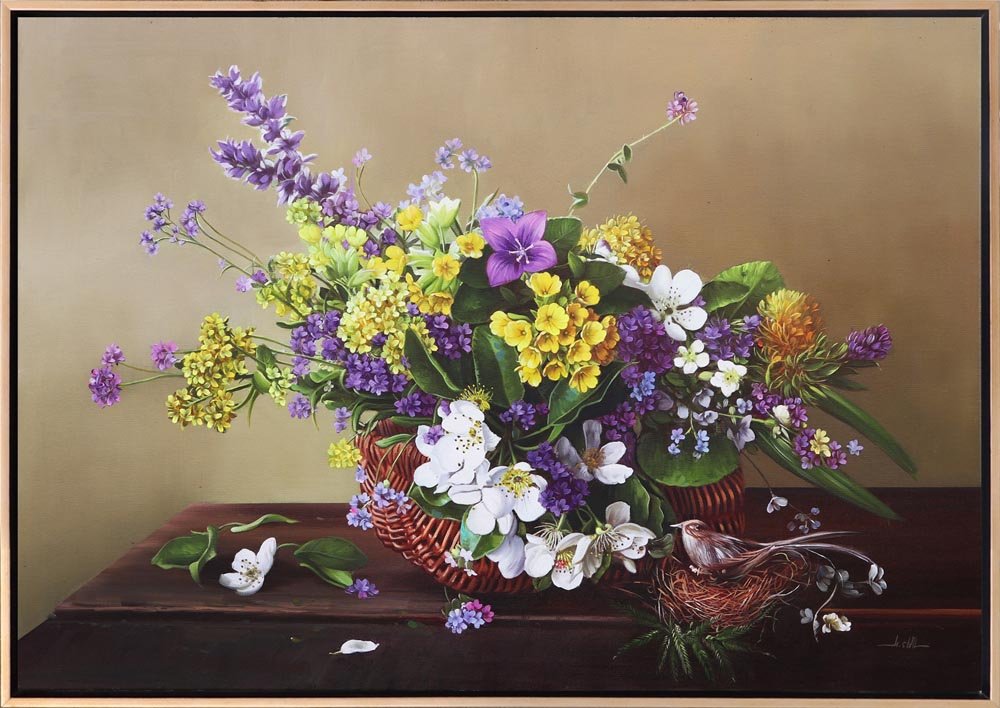 Sepette Kır Çiçekleri Siparişe Özel Yağlı Boya Tablo